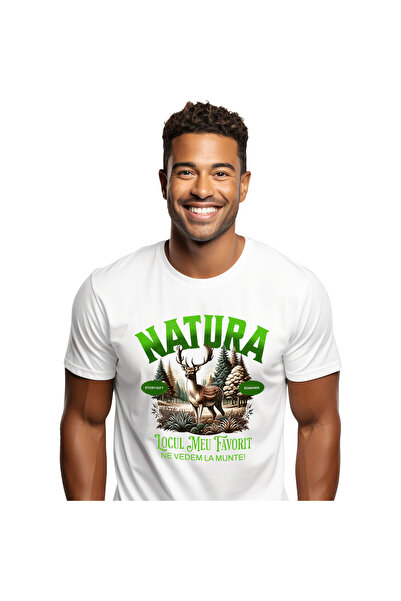 StoryGift Romania Tricou Barbati cu Ren Cu Coarne Lungi In Padure Natura munte, Animal Salbatic Ca,White_XL