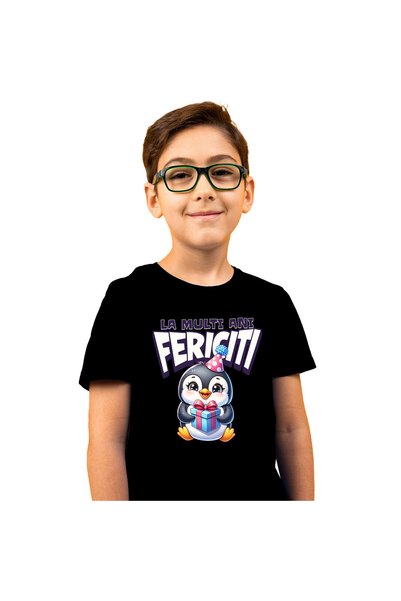 StoryGift Romania Tricou Copii cu Pinguin Vesel Cu Coif Roz Aniversar Si Cado...