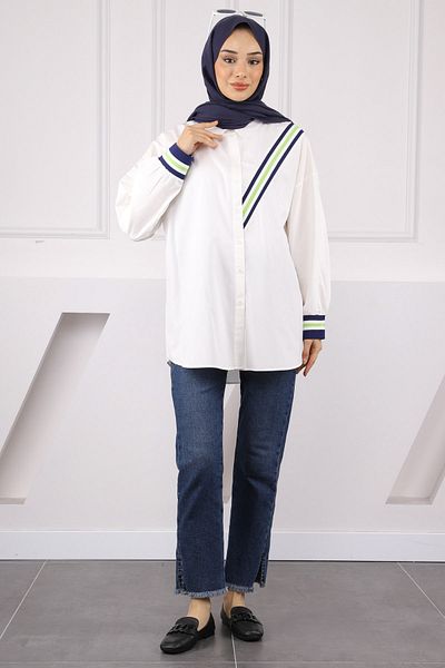 İmajButik Ecru Color Blocked Shirt