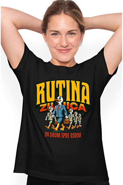 StoryGift Romania Tricou Femei rutina zilnica in drum spre birou rate cu impr...