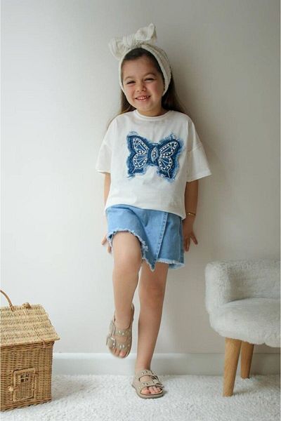 Canlook Girl's Suit with Embroidered Denim Shorts
