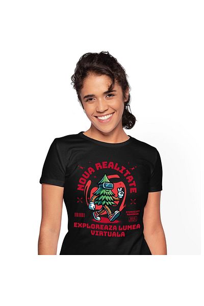 StoryGift Romania Women's T-Shirt with Green Tree with VR Glasses, New Reality Explore the Virtual World, Black_M