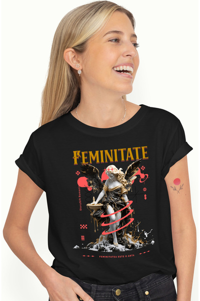 StoryGift Romania Tricou Femei Statuie Text Feminitatea Este O Arta cu imprim...