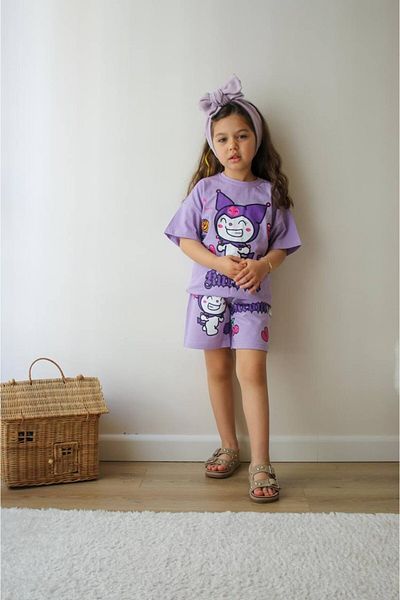 MİNİKO KİDS Girl's Kuromi Model Cycling Collar Cotton Shorts Suit