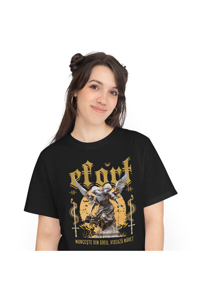 StoryGift Romania Tricou Femei cu Statuie Cu Doua Capete Cu Aripi De Inger, Arta Abstracta Motivat,Black_XL