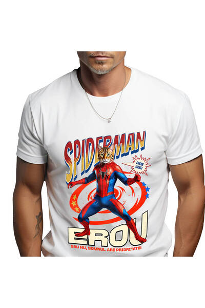 StoryGift Romania Tricou Barbati cu Bengal Pisica In Costum de SpiderMan cu P...