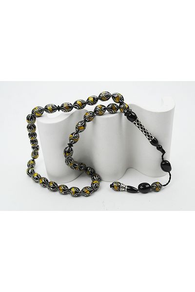 Skygo Oltu Stone and Yellow Galalith Fountain Drop Processing Rosary