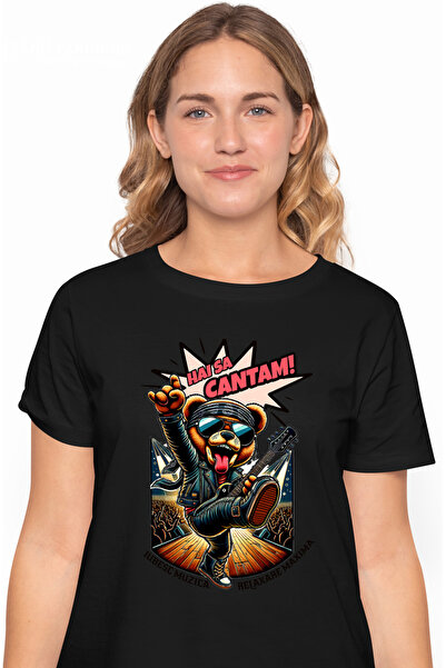 StoryGift Romania Tricou Femei urs pe scena hai sa cantam iubesc muzica, petr...