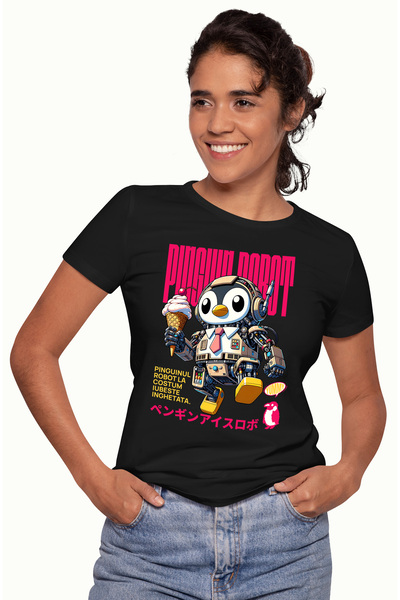StoryGift Romania Tricou Femei Pinguinul Robot Iubeste Inghetata, cu imprimeu...