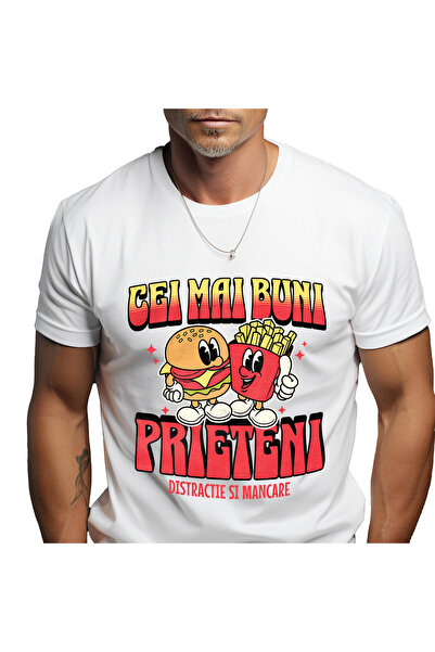 StoryGift Romania Tricou Barbati cu Hamburger Si Cartofi Prajiti Cuplu Perfec...