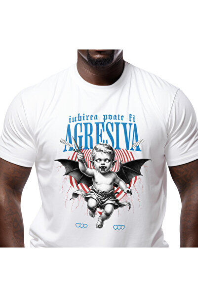 StoryGift Romania Tricou Barbati cu Bebe Cu aripi Diavol Si Cutit Agresiv, Dr...