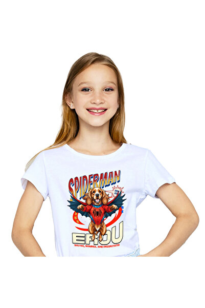 StoryGift Romania Tricou Copii cu Cocker Spaniel / Cocker Spaniel Caine In Costum de SpiderMan cu ,White_8ANI
