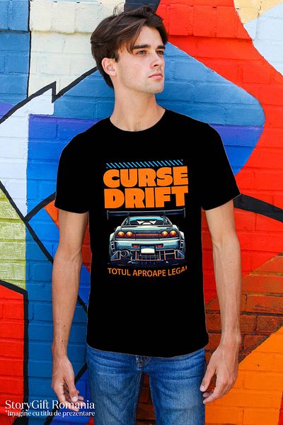 StoryGift Romania Tricou Barbati cu Spate Masina Drift Cu Tunning Curse Drift Legal Viteza cu impr,Black_XS