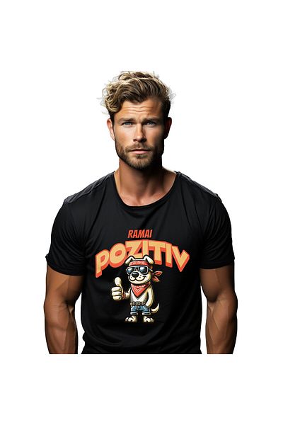StoryGift Romania Tricou Barbati cu Caine Stil Biker Cu Bandana Rosie La Gat Si Pe Frunte Ochelari,Black_XS