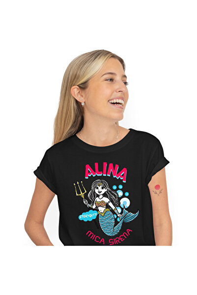 StoryGift Romania Tricou Femei cu Sirena De Mare Regina Cu Trident, Desene An...