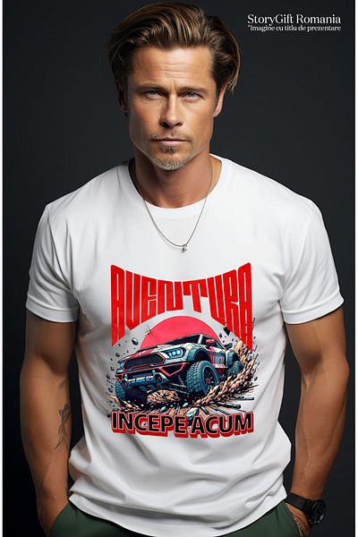 StoryGift Romania Tricou Barbati cu Masina De Teren Curse Colorata Mergand CU Viteza cu imprimeu p,White_L