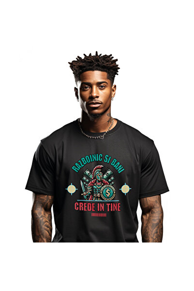 StoryGift Romania Tricou Barbati cu Razboinic Cavaler Cu Scut Si Sabie Bancno...