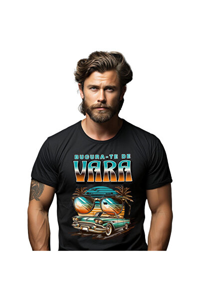 StoryGift Romania Tricou Barbati cu Masina Clasica vintige Albastra Ochelari ...