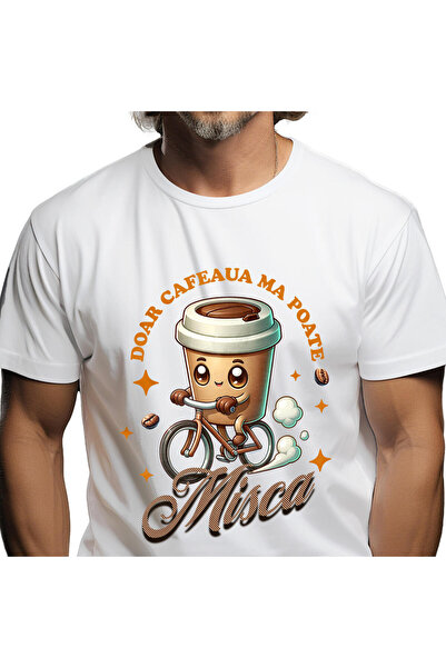 StoryGift Romania Tricou Barbati cu Pahar De Cafea Cu Capac Pe Bicicleta Supe...