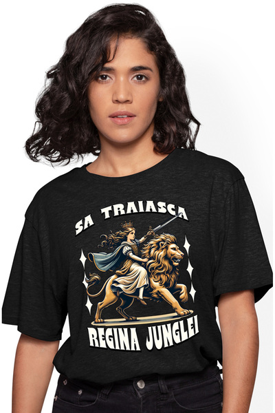 StoryGift Romania Tricou Femei sa traiasca regina junglei fata pe leu cu impr...