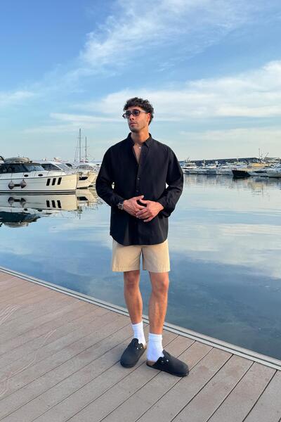 Flaw Wear Βασικό μαύρο λινό πουκάμισο