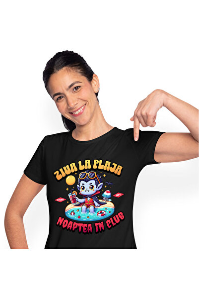 StoryGift Romania Tricou Femei cu Dracula La Plaja Cu pelerina Bautura Racori...