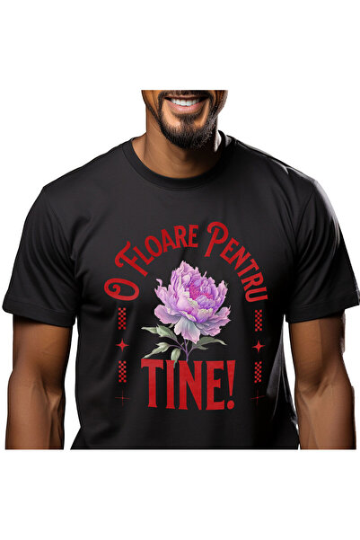 StoryGift Romania Men's T-shirt with Massive Pink Flower, Romantic Love Natur...