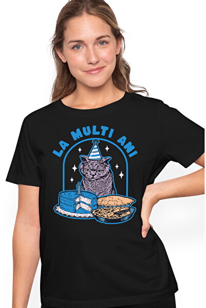 StoryGift Romania Tricou Femei Pisica Sarbatorita - La Multi Azi, Zi de Naste...