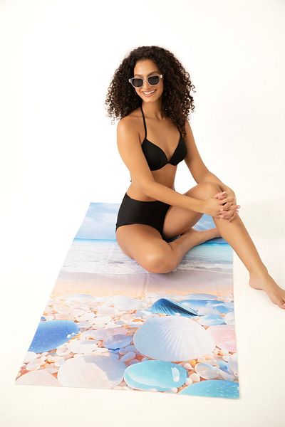 XJIM Seashell Patterned Digital Printed Beach Towel - 100% Cotton, 75x150 Cm