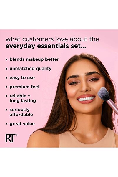 Real Techniques Everyday Essentials 5-piece Makeup Brush Set – Face & Eye Tools With Miracle Sponge