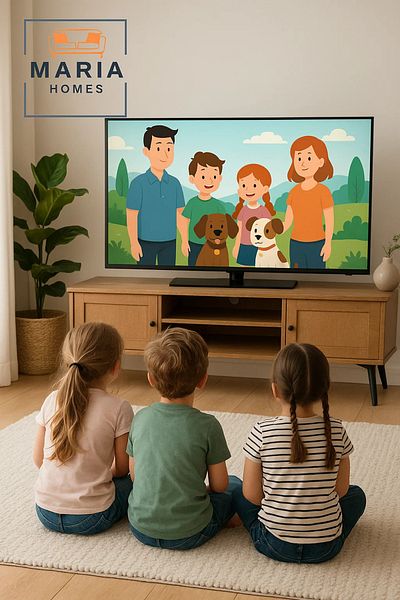 MARIA HOMES Wooden TV Stand with Paneled Doors and Black Metal Legs – 180x40x50 cm Brown Media Console