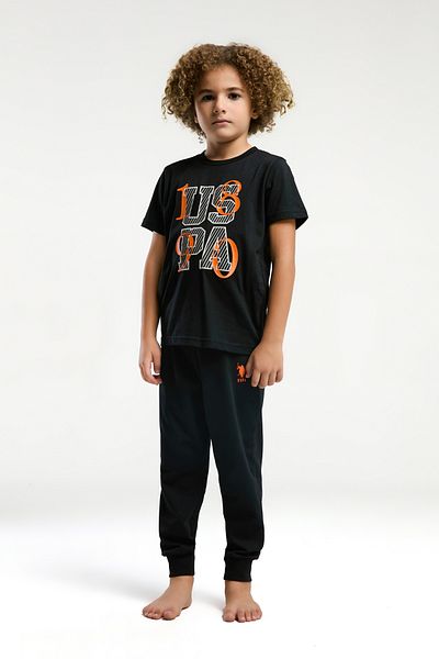 U.S. Polo Assn. Uspa Licensed 4-14 Years Old 100% Cotton Fabric Digital Printing Bicycle Collar Boys' Bottom-Top Set