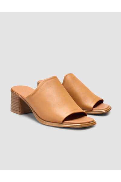 Cabani Papuci de damă, 100% piele naturală, cu toc, cafeniu