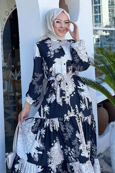 benguen Φόρεμα Hijab με σχέδιο μαύρο 508