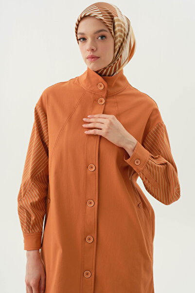 Tuğba Kollar Kesikli Çizgi Baskılı Kap - Oranj