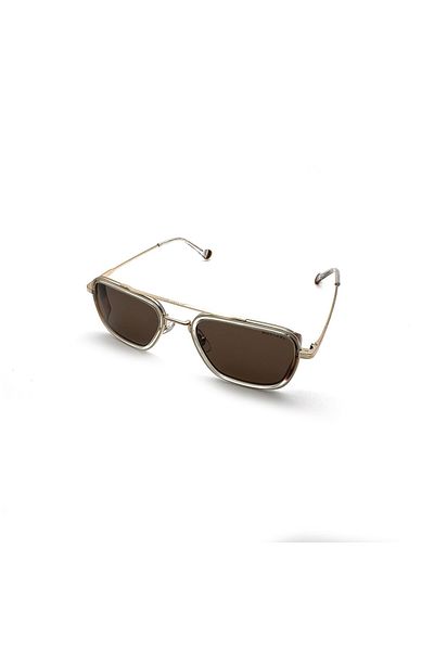 Mustang Unisex Gold-Brown Organic (Uv) Glass Steel Closed Frame Rectangular Sunglasses Mu2249 04 52