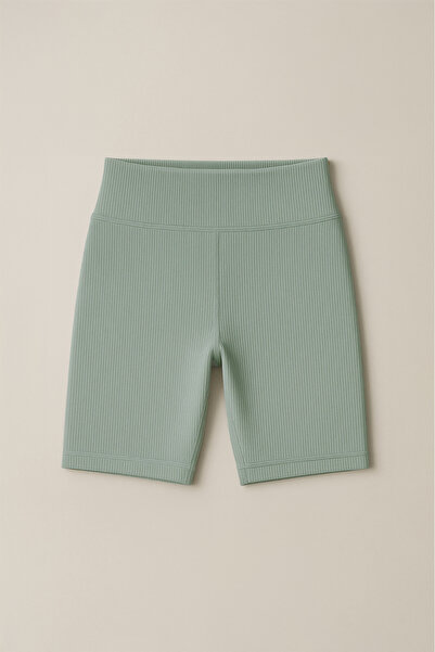 HNX Women's High Waist Tight Ripped Ribbed Short Sports Leggings | Oil Green