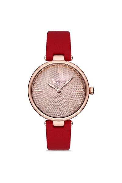 Freelook Kadın Rose Gold-rose Çelik Kasa Yuvarlak Kadran Deri Kordonlu Kol Saati Quartz Mekanizma Analog Ekra