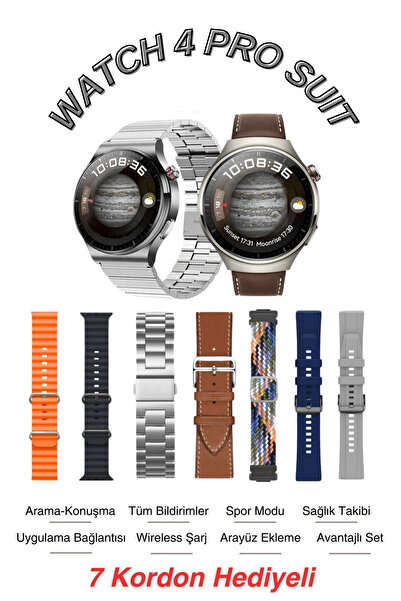 NS Store Watch 4 Pro Suıt 7 Kordon Hediyeli Yuvarlak Ekranlı Tüm Telefonlara ...