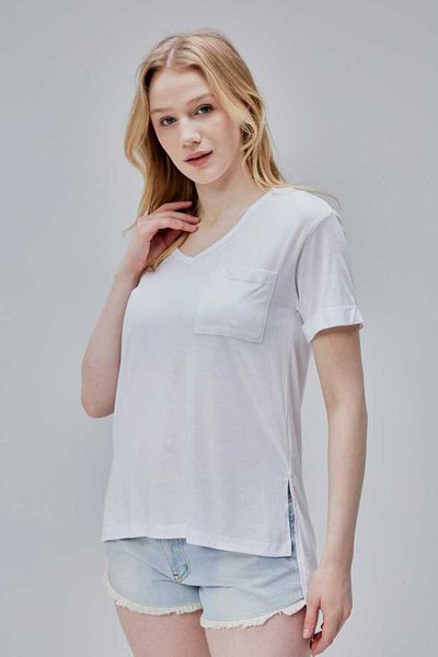DOSXX Storm 1St Quality Women's 100% Cotton Combed Comfortable Cut Pocket V-Neck Slit T-Shirt