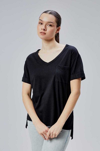 DOSXX Storm 1St Quality Women's 100% Cotton Combed Comfortable Cut Pocket V-Neck Slit T-Shirt