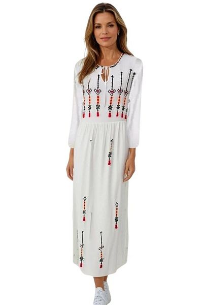 rody's forever Rochie dama casual RL24, cu motive traditionale, alb/rosu