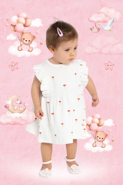 Baby Fou Baby Girl Red Floral White Dress Tulip Dress