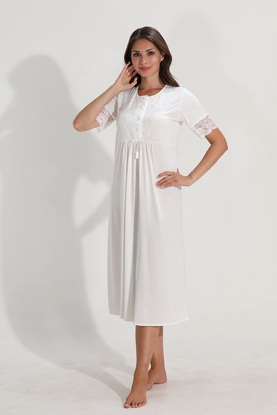 LORIAN'S Ecru Viscose Soft Textured Maternity and Maternity Single Nightgown Short Sleeve
