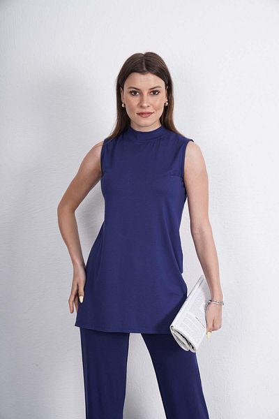 penyebizden Viscose Sleeveless Tunic-Navy Blue