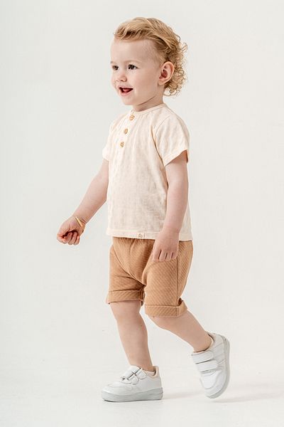 bombe Baby Kids Brown-Beige Cotton 2-Piece Set First Ben Trend Fashion Bottom Top Set