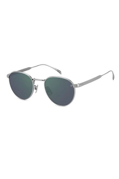 David Beckham Unisex Gray-Smoked Organic (Uv) Glass Titanium Closed Frame Oval - Round Sunglasses Db1142/S R81