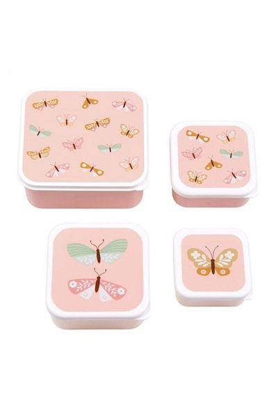 A Little Lovely Company Set de 4 recipiente alimentare, A Little Lovely Company, plastic, fără BPA, cu capac, multicolor