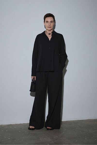 Suud Collection Black Cool Palazzo Linen Trousers