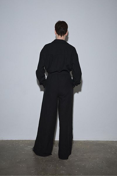 Suud Collection Black Cool Palazzo Linen Trousers